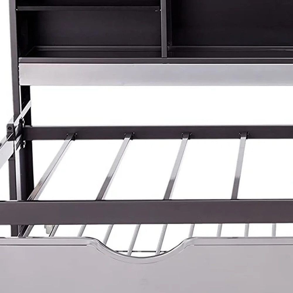 Steel Twin Black and Silver Bed With Trundle