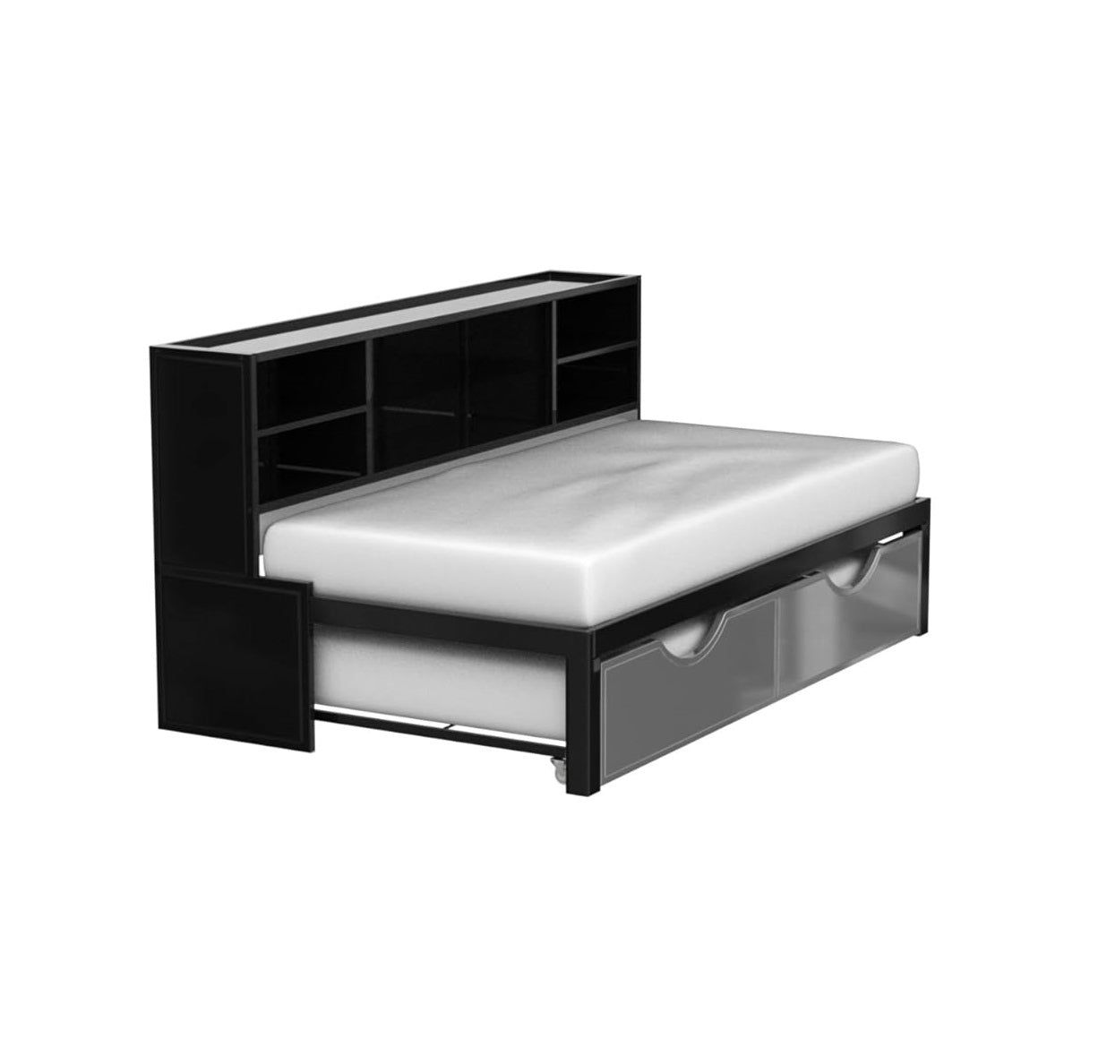 Steel Twin Black and Silver Bed With Trundle