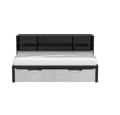 Steel Twin Black and Silver Bed With Trundle