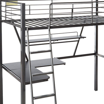 79" X 42" X 72" Silver And Black Metal Tube Loft Bed With Desk