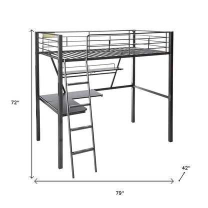 79" X 42" X 72" Silver And Black Metal Tube Loft Bed With Desk