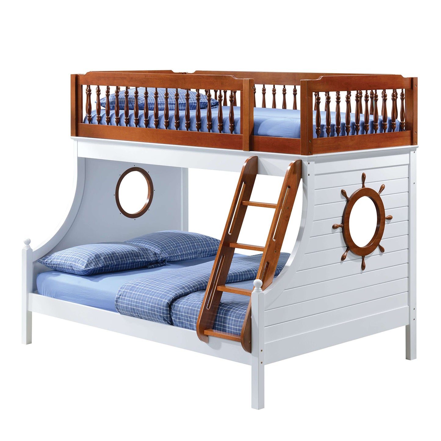 Brown and White Full Coastal Bunk Bed