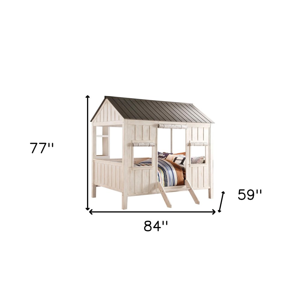 Pink and White Wood Full Bed Frame