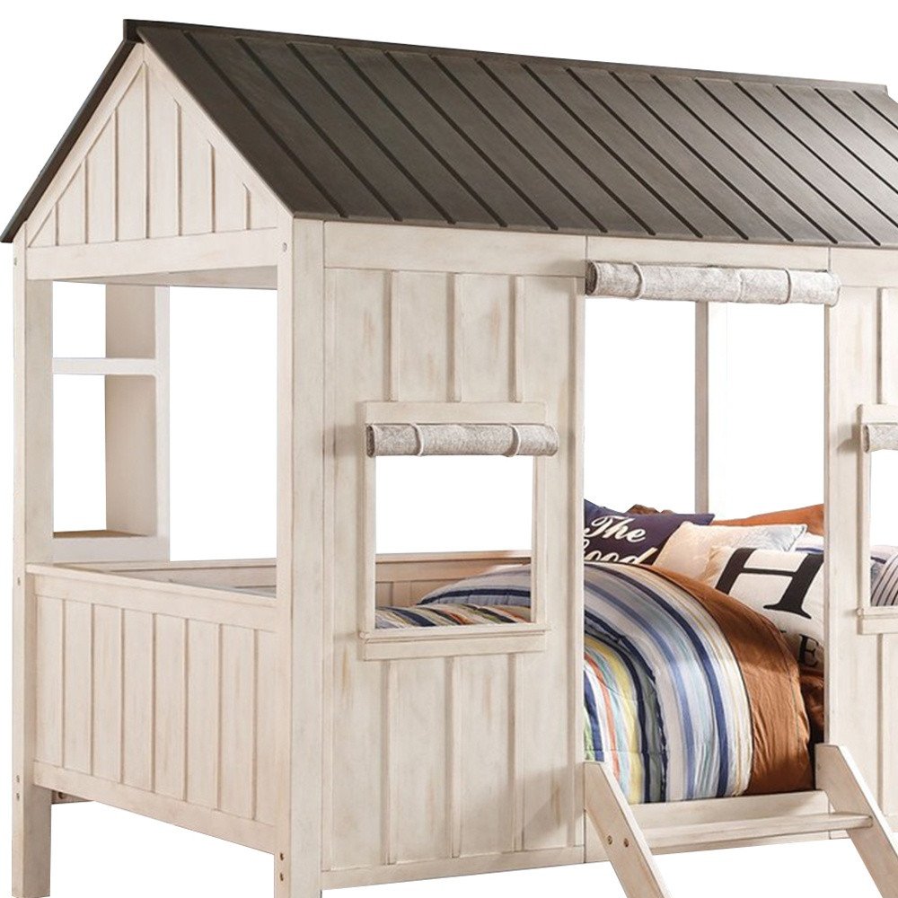 White Solid Wood Full House Bed
