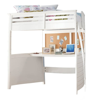 White Panel Wood Twin Loft Bed With Desk
