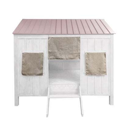 Pink and White Wood Full Bed Frame