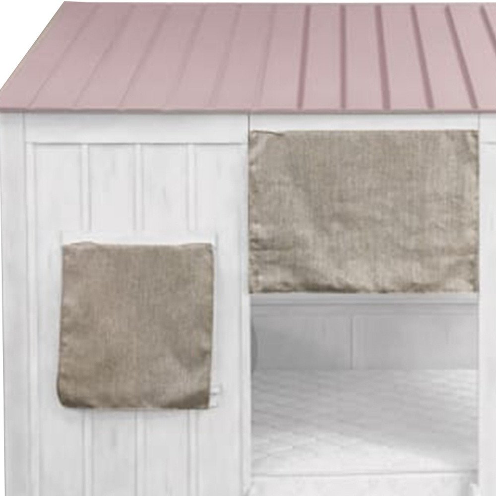Pink and White Wood Full Bed Frame