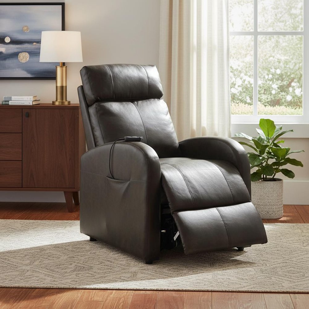 28" Red Tufted Faux Leather Power Lift Assist Recliner