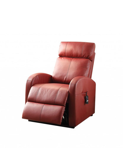 28" Red Tufted Faux Leather Power Lift Assist Recliner
