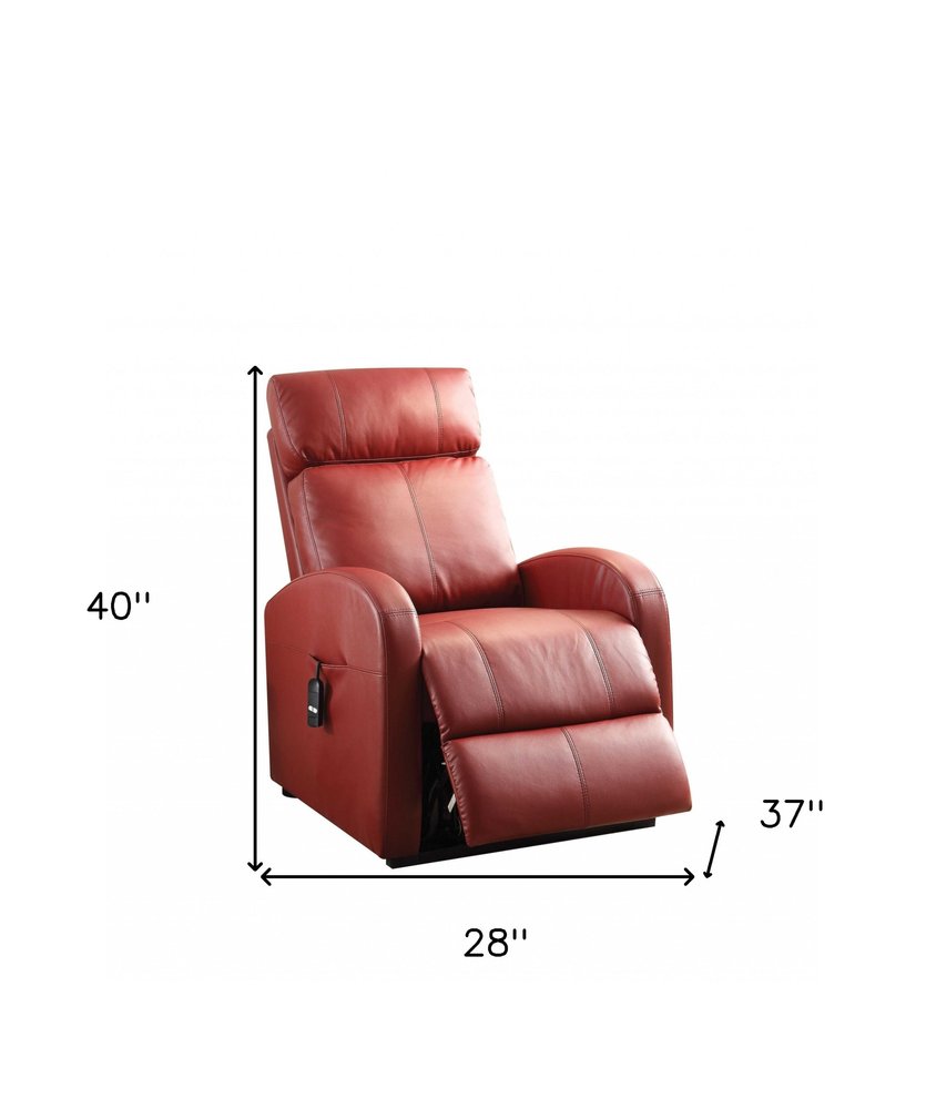 28" Red Tufted Faux Leather Power Lift Assist Recliner