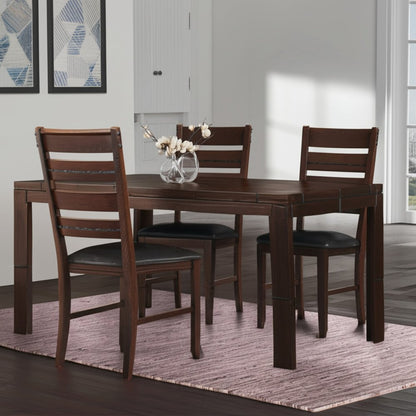 Set of Two Black And Dark Brown Upholstered Faux Leather Slat Back Dining Side Chairs