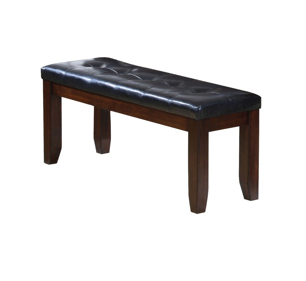 48" Black And Brown Faux Leather And Solid Wood Upholstered Bench