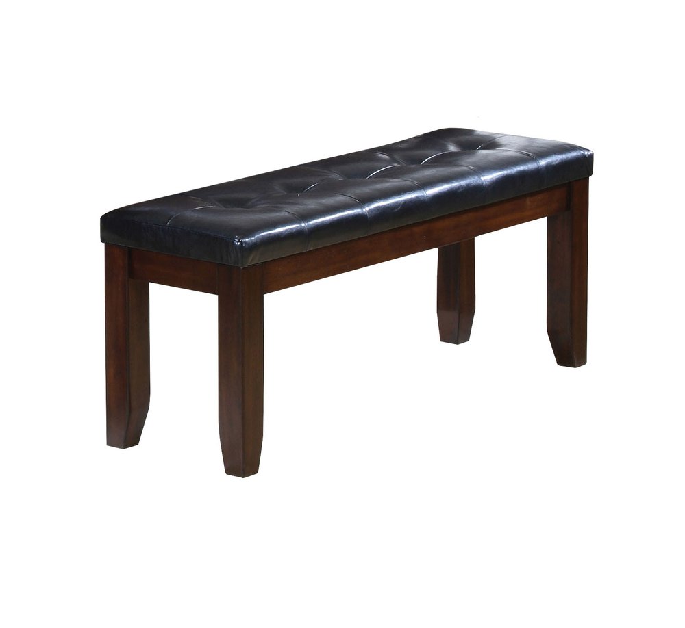48" Black And Brown Faux Leather And Solid Wood Upholstered Bench