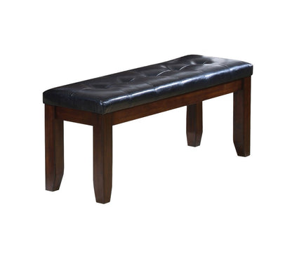 48" Black And Brown Faux Leather And Solid Wood Upholstered Bench