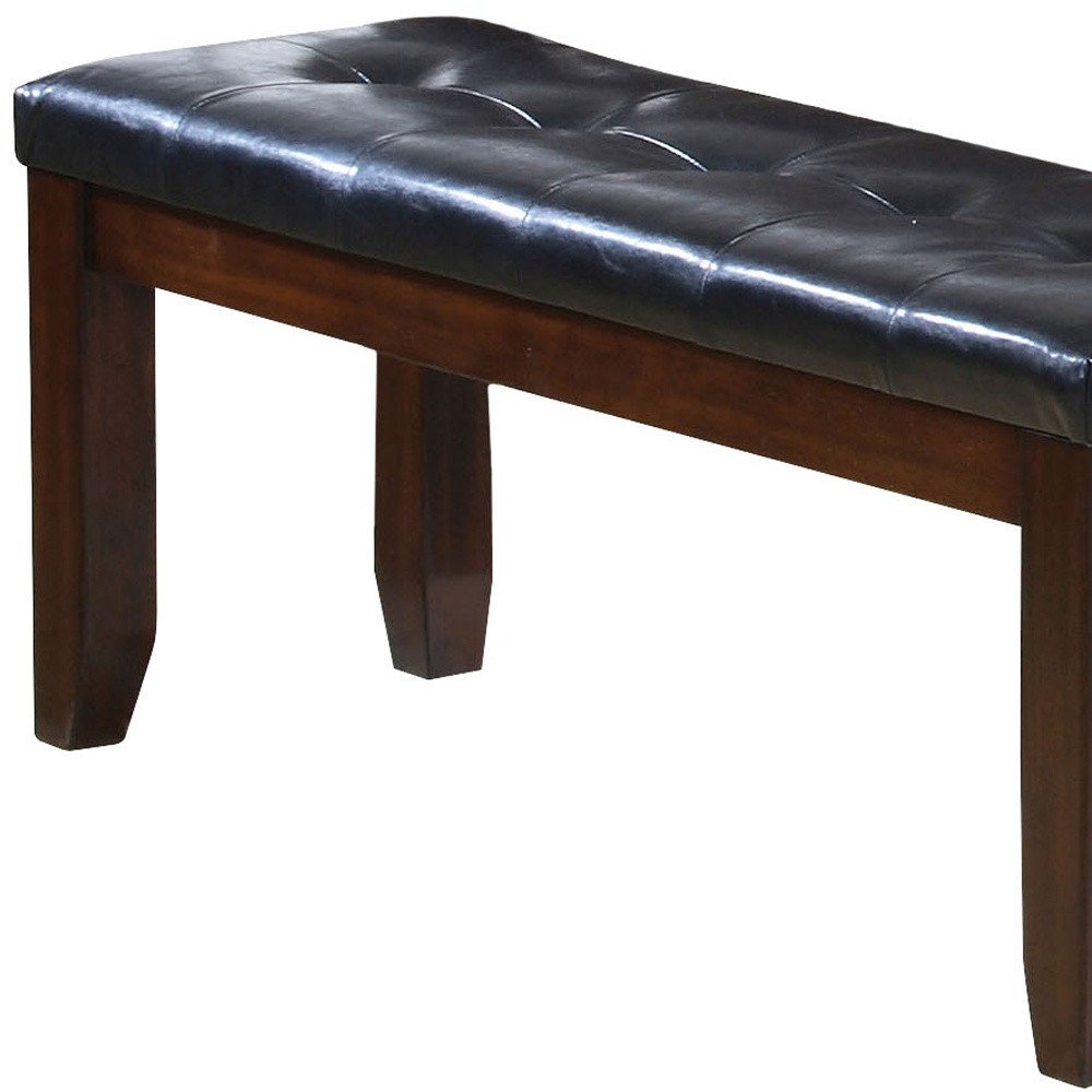 48" Black And Brown Faux Leather And Solid Wood Upholstered Bench