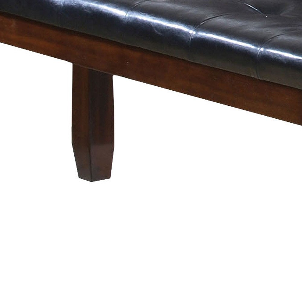 48" Black And Brown Faux Leather And Solid Wood Upholstered Bench