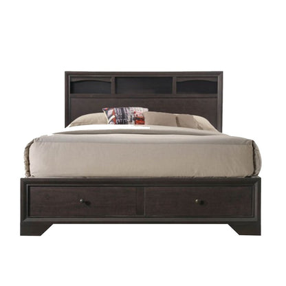 Espresso Solid Wood Queen Bed Frame With Drawers