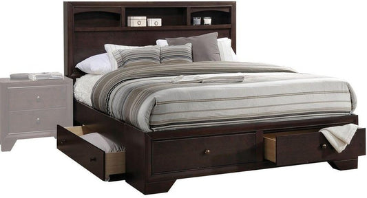Espresso Solid Wood Queen Bed Frame With Drawers