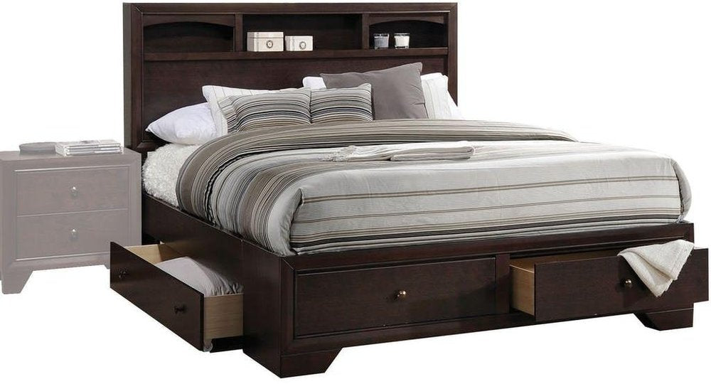 Espresso Solid Wood Queen Bed Frame With Drawers