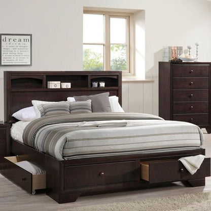 Espresso Solid Wood Queen Bed Frame With Drawers