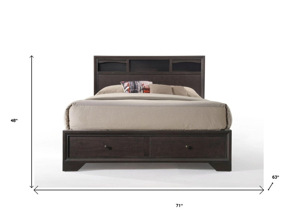 Espresso Solid Wood Queen Bed Frame With Drawers