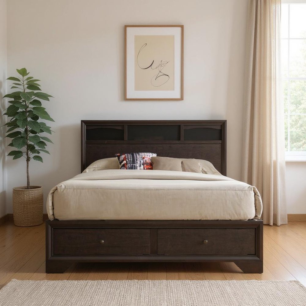 Rich Espresso Finish King Bed With Storage