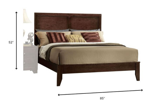 Espresso Inlaid Panels Wood Queen Bed Frame