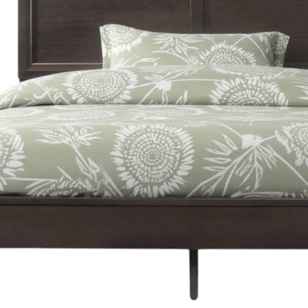 Espresso Inlaid Panels Wood Queen Bed Frame