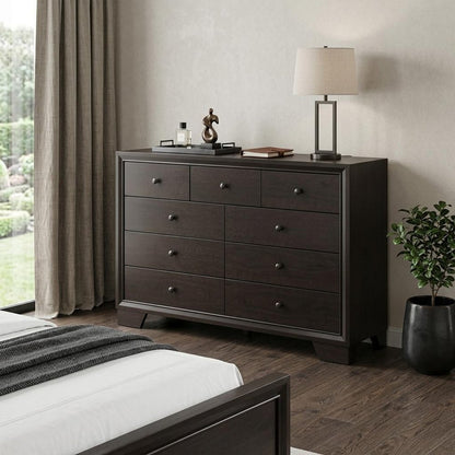 57" Espresso Wood Nine Drawer Double Dresser