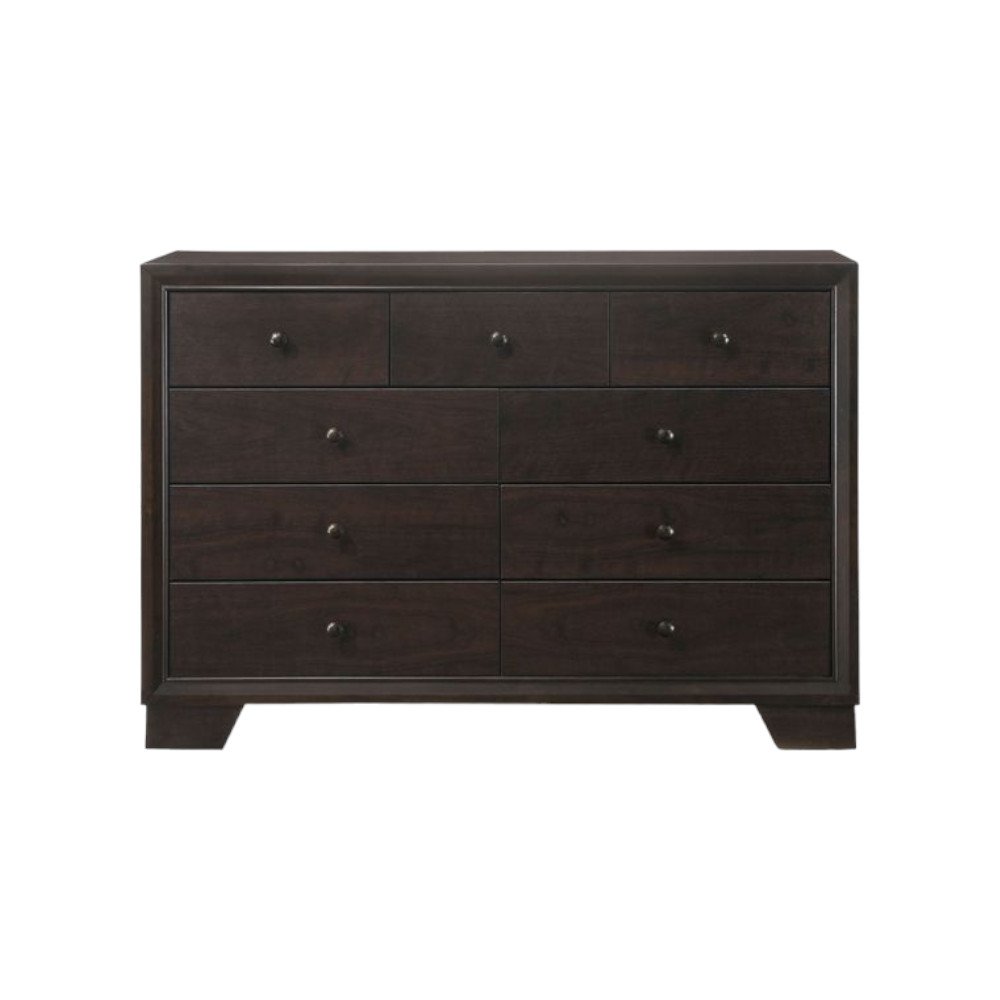 57" Espresso Wood Nine Drawer Double Dresser