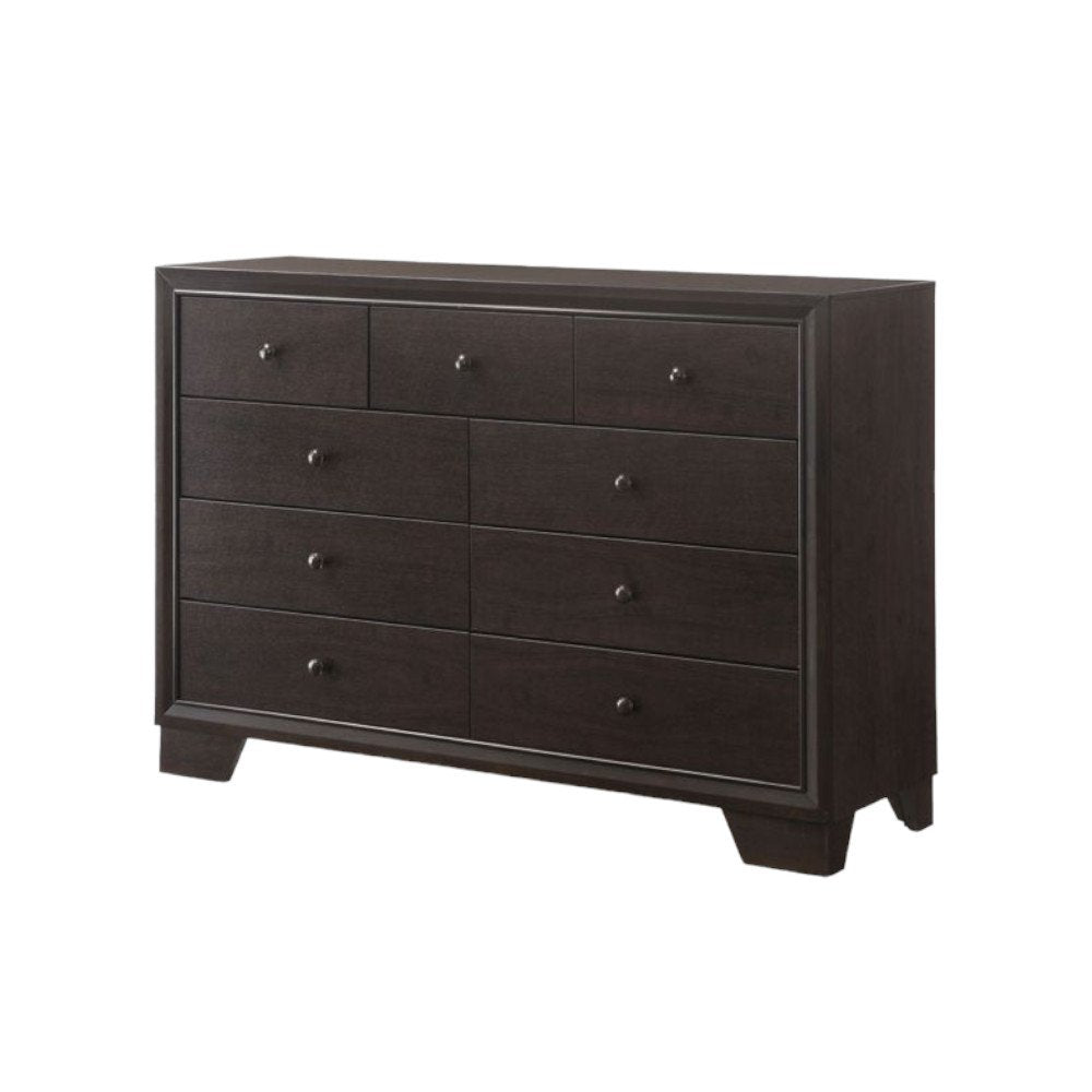 57" Espresso Wood Nine Drawer Double Dresser