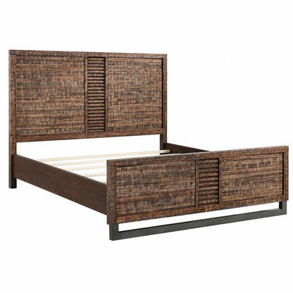 Brown And Black Shiplap Textured Solid Wood Queen Bed Frame