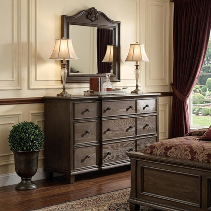 60" Dark Brown Solid Wood Nine Drawer Double Dresser