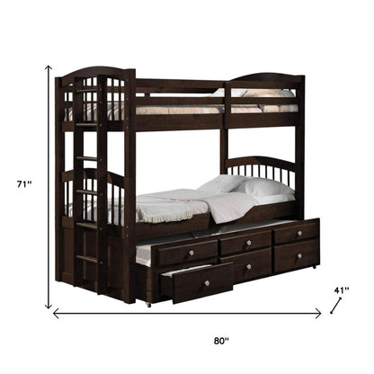 Espresso Twin Over Twin Solid Wood Bunk Bed With Trundle And Storage