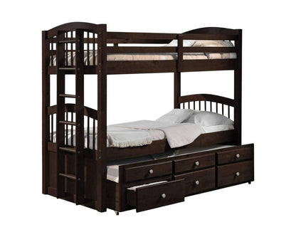 Espresso Twin Over Twin Solid Wood Bunk Bed With Trundle And Storage