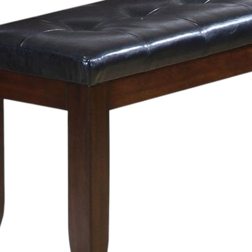 48" Black And Espresso Faux Leather And Solid Wood Upholstered Bench
