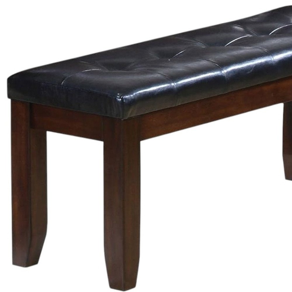 48" Black And Espresso Tufted Faux Leather And Solid Wood Upholstered Bench