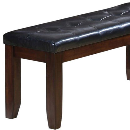 48" Black And Espresso Tufted Faux Leather And Solid Wood Upholstered Bench