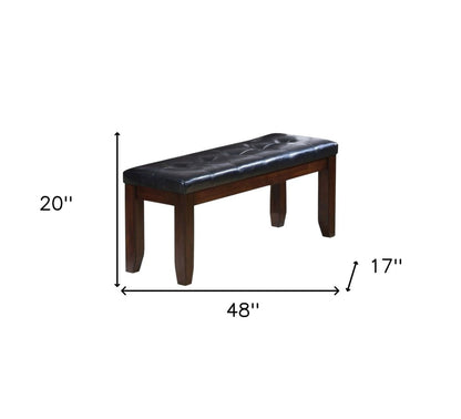 48" Black And Espresso Faux Leather And Solid Wood Upholstered Bench
