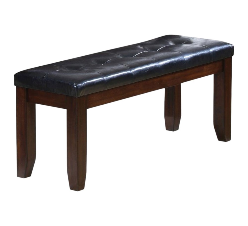 48" Black And Espresso Faux Leather And Solid Wood Upholstered Bench