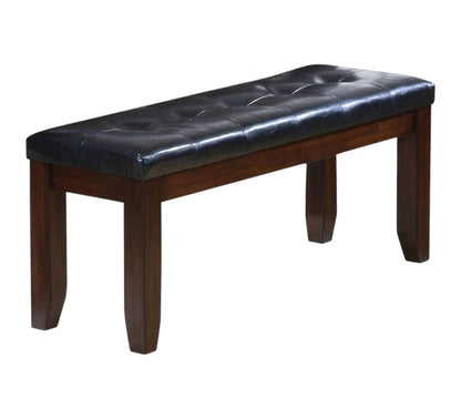 48" Black And Espresso Faux Leather And Solid Wood Upholstered Bench