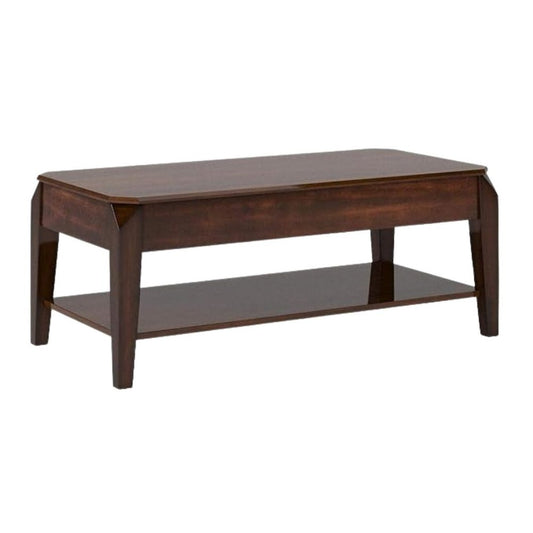 47" Dark Brown Wood Lift Top Coffee Table With Shelf