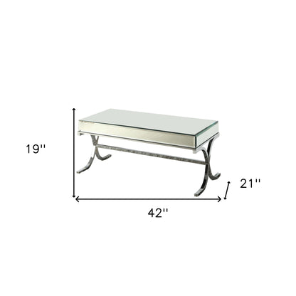 42" X 21" X 19" Mirrored Top And Chrome Coffee Table