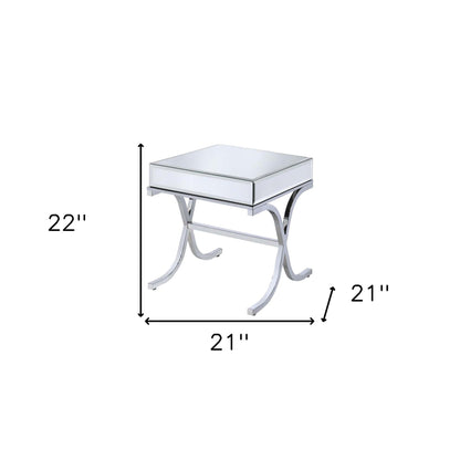 22" Silver And Clear Glass Square Mirrored End Table