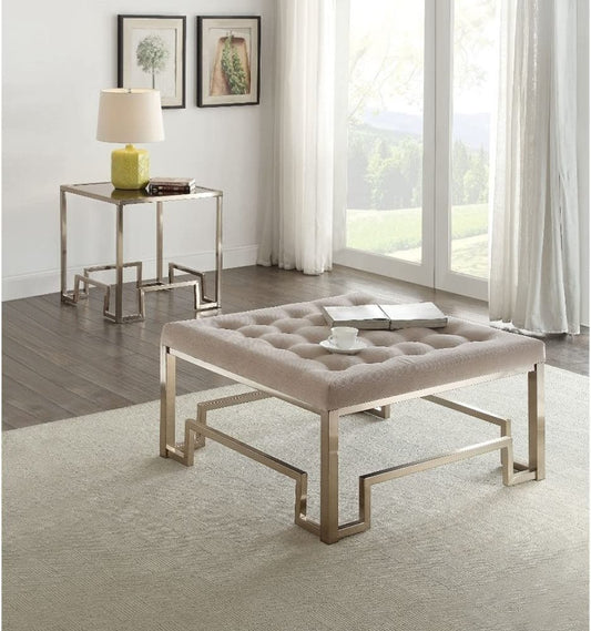 36" Champagne Polyester Tufted Cocktail Ottoman