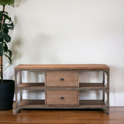 60" Wood Brown Open Shelving TV Stand