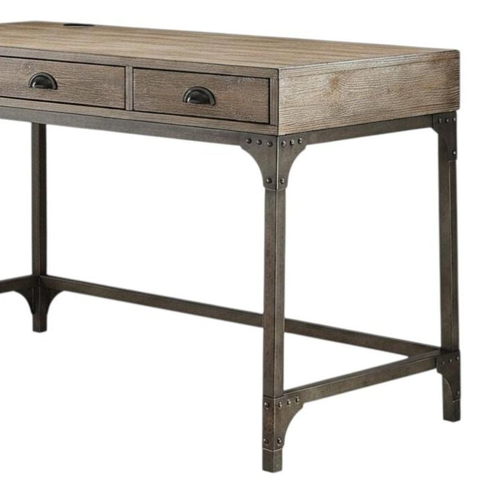 47" Natural and Gray Writing Desk With Three Drawers