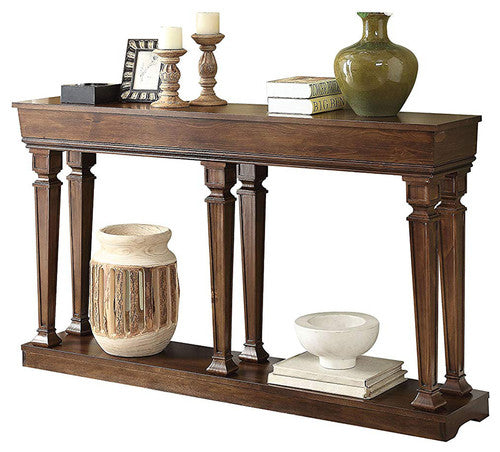 72" Oak Solid and Manufactured Wood Floor Shelf Console Table With Shelves