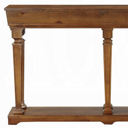 72" Oak Wood Floor Shelf Console Table With Shelf