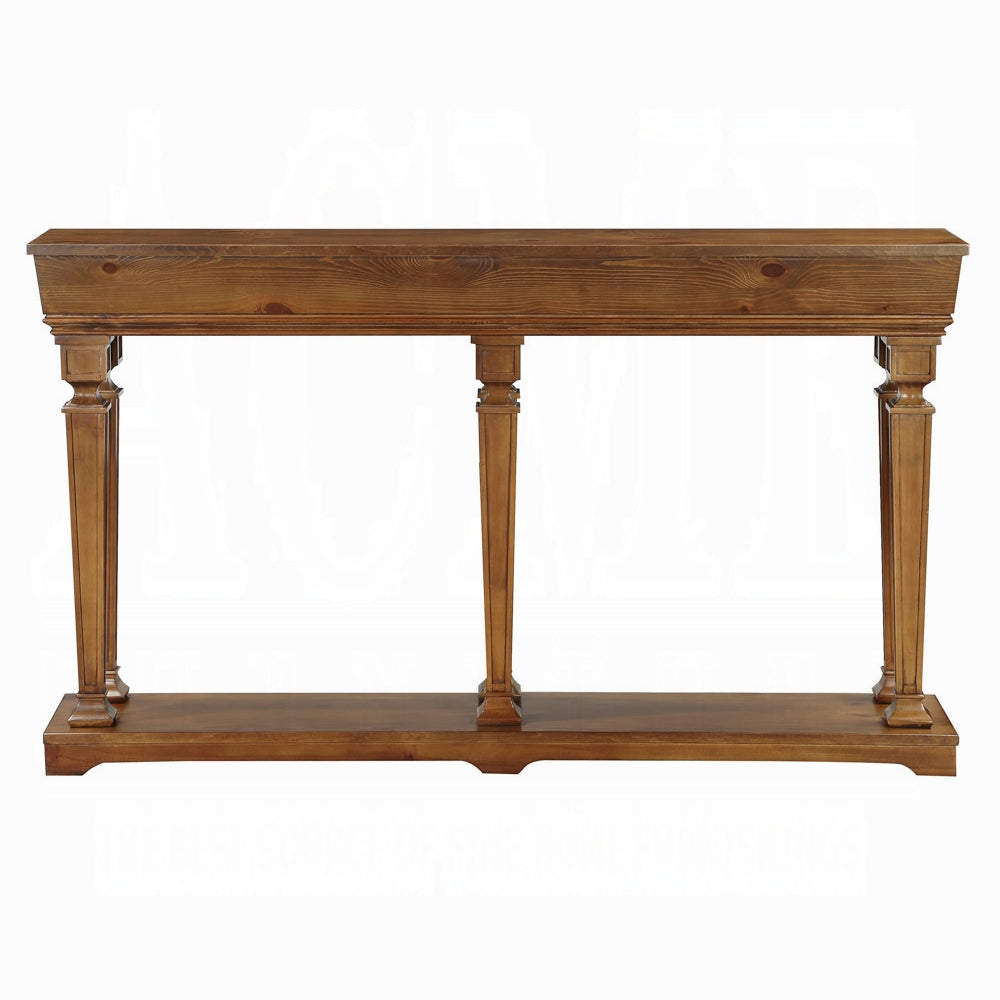 72" Oak Solid and Manufactured Wood Floor Shelf Console Table With Shelves